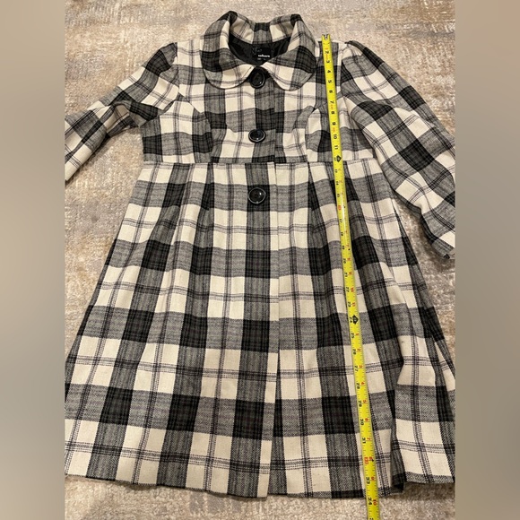 Takara Collared Plaid Long Wool Blend Lightweight Pea Coat 3/4 Sleeve Size Large - Picture 9 of 12